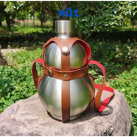 Bình Inox 304 Đựng Nước Hình Hồ Lô Dung Tích 1.5L, Kèm Da Bọc Ngoài