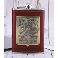 Bình inox đựng rươu mini dung tích 250ml bọc da đỏ logo JimBeam