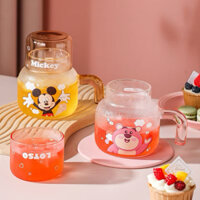 Bình kèm Cốc Thủy Tinh Gấu Lotso & Pooh Cao Cấp Chính Hãng Disney - Bình Nước Thủy Tinh Có Tay Cầm Cốc Trà Lớn