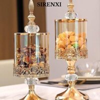 Bình Kẹo Hoa Hồng SIRENXI, Sang Trọng Có Nắp Lọ Thủy Tinh Pha Lê, Đồ Trang Trí Để Bàn Nghệ Thuật Trang Trí Nhà Cửa Cao Cấp Mạ Vàng