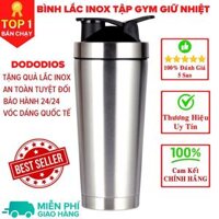 bình lắc gym shaker, bình nước thể thao inox giữ nhiệt  Tặng quả lắc - Màu Bạc