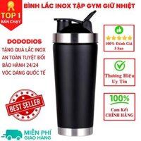 bình lắc gym shaker, bình nước thể thao inox giữ nhiệt  Tặng quả lắc - ĐenViềnBạc