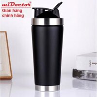 Bình Lắc Inox Tập Gym Shaker Cao Cấp Chính Hãng miDoctor 800ml  Chọn Màu Tặng Kèm Bóng Lò Xo Đánh Bột - Đen Bạc