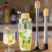 Bình lắc pha chế, bình shaker nhựa có chia vạch, hình gấu màu xanh lá pastel