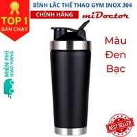 Bình Lắc Shaker Inox Gym Có Giữ Nhiệt Chính Hãng - Đen Trắng