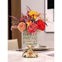 Bình lọ hoa thủy tinh để bàn có đế kim loại kích thước 12cmx12cmx22cm