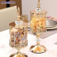 Bình lưu trữ thủy tinh pha lê CORNE, Chân cao có nắp Lọ kẹo hoa hồng, Nghệ thuật Trang trí nhà cửa Đồ trang trí để bàn Lưu trữ mạ vàng sang trọng