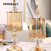Bình lưu trữ thủy tinh pha lê PERNEAKY, có nắp Lọ kẹo hoa hồng sang trọng, Nghệ thuật cao cấp Châu Âu Trang trí nhà cửa Mạ vàng