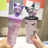 Bình / Ly nước hình Kuromi có búp bê 3D gắn trên nắp thay đổi ánh mắt