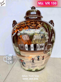 Bình ngâm rượu 30 lit, mã VR198, nâu đồng quê, ngâm rượu ngon, hoa văn vẽ tay, gốm sứ bát tràng tinh vân