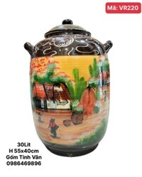 Bình ngâm rượu 30 lit, mã VR220, vàng đồng quê, gốm Bát Tràng, Tinh Vân