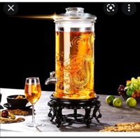 Bình ngâm rượu thủy tinh 10 lít dáng trụ hoa văn rồng - Có van và không van