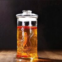 Bình ngâm rượu thủy tinh 10 lít dáng trụ hoa văn rồng - Có van và không van