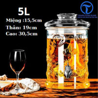 Bình ngâm rượu thủy tinh 5 lít dáng trụ hoa văn rồng (không van) & ( có van )