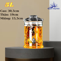 Bình ngâm rượu thủy tinh 5 lít dáng trụ hoa văn rồng ( DUNG TÍCH THỰC 4.2L )