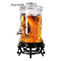 Bình ngâm rượu thủy tinh 5 lít dáng trụ hoa văn rồng (không van) & ( có van )