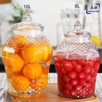 Bình ngâm rượu thủy tinh họa tiết kim cương 8833 -10L có van và không van