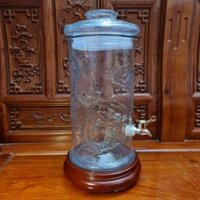 Bình ngâm thủy tinh 10L dáng trụ hoa văn Rồng - có vòi
