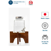 Bình ngâm thủy tinh có vòi sản xuất tại Nhật Bản, nắp mạ niken Aderia - tặng kèm đế gỗ màu nâu