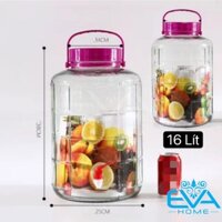 Bình Ngâm Thủy Tinh Quai Xách Nắp Tím 16 Lít Có Van Và Không Van QX16L - QX16LV