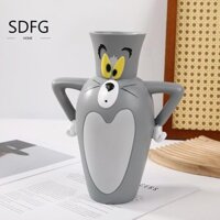 Bình nhựa SDFG Tom và Jerry, Bình hoa hình mèo thủ công bằng nhựa, Phim hoạt hình vui nhộn Hộp đựng bút dễ thương Phòng khách để bàn