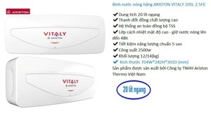 Bình nóng lạnh Ariston 20 lít Vitaly 20 Slim