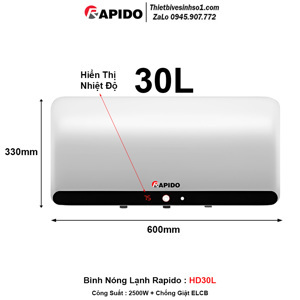 Bình nóng lạnh Rapido HD 30L