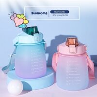 Bình nước 1 lít 3 SUNHOME mini dành cho người lười, bình đựng nước cho bé cute 1300ml có ống hút, vạch chia giờ