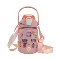 Bình Nước 1 Lít Giữ Nhiệt Cao Cấp Chất Liệu Inox 304 Có Ống Hút Và Dây Đeo Tặng Kèm Sticker Dễ Thương