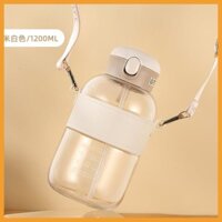 Bình Nước 1.2L Có Ống Hút Nhựa Cao Cấp Kèm Dây Đeo Tiện Lợi