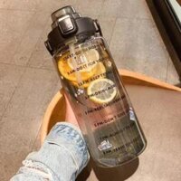 Bình Nước 2L, 2000ML Cao Cấp, Bình Đựng Nước Có Ống Hút, Giữ Nhiệt Cute - Đen