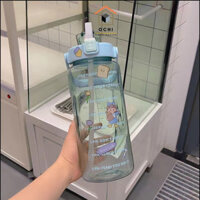 Bình Nước 2L, 2000ML Cao Cấp, Bình Đựng Nước Có Ống Hút, Giữ Nhiệt Cute - Xanh dương