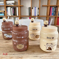 Bình nước 500ml gấu BEAR kèm ống hút+ nắp tiện lợi