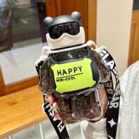 Bình Nước 800mL Bằng Nhựa Họa Tiết Gấu Hoạt Hình Dễ Thương