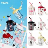 Bình Nước AIGE, Có Ống Hút Bụi Nắp Cốc Uống, Kawaii 580ML Tay Cầm Di Động Chống Rò Rỉ Whey Protein Shaker Chai Nước Trái Cây