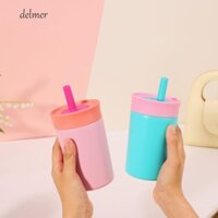 Bình nước cách nhiệt DELMER, 12oz có cốc cà phê giữ nhiệt ống hút, Bình giữ nhiệt bằng thép không gỉ hai lớp màu sáng