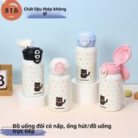 Bình nước cách nhiệt hình mèo dễ thương mới sử dụng tại nhà cho sinh viên cốc có ống hút dung