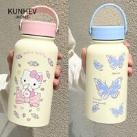 Bình nước cách nhiệt KUNHEV, Cốc hút chân không bằng thép không gỉ hình bướm xanh, Cốc giữ nhiệt Hello Kitty 900ml