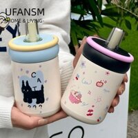 Bình nước cách nhiệt UFASM, Cốc hút chân không mèo đen 500ml, Cốc giữ nhiệt hoạt hình bằng thép không gỉ Hello Kitty dễ thương