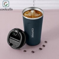Bình nước cách nhiệt COOLCELLS, Cốc cà phê giữ nhiệt thông minh bằng thép không gỉ 380 / 510ml, hai lớp chống rò rỉ với nắp hiển thị nhiệt độ kỹ thuật số Bình chân không Nước lạnh / nóng