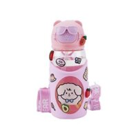 Bình nước cho bé có yếm chống va đập ống hút dây đeo khóa an toàn hình mắt kính kèm sticker 021 – 600ml