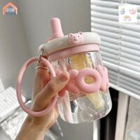 Bình nước dễ thương có ống hút và miếng dán cho bé gái