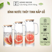 Bình Nước Detox Thủy Tinh Chịu Nhiệt Nắp Gỗ - Dung Tích Lớn l1000ml- 1200ml- 1500ml - Hibi