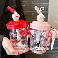 Bình Nước Di Động Có Nắp Bụi Kawaii Cốc Nhựa Chống Rò Rỉ Cốc Nước Dung Tích Lớn Có Ống Hút Khuấy Nước Trái Cây Cốc