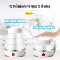 Bình nước đun sôi siêu tốc 600ml gấp gọn du lịch, chất liệu silicon dày, đĩa lót giữ nhiệt thép chống gỉ 304 an toàn