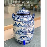 Bình nước dung tích 20 lit gốm sứ Bát Tràng cao cấp không chì vẽ sơn thuỷ hữu tình