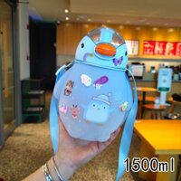 Bình Nước Dung Tích Lớn 1.5L Bằng Nhựa Họa Tiết Gà Hoạt Hình Dễ Thương Kèm Ống Hút Cho Trẻ Em