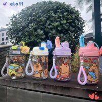 Bình Nước ELO11 Capybara, Cốc Rơm Dễ Thương 600ML, Hoạt Hình Di Động Dung Tích Lớn Có Tay Cầm Bình Nước Sinh Viên Mùa Hè