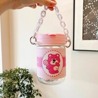 Bình Nước Gấu Dâu I Bình Nước Trong Suốt Kèm Ống Hút Hình Gấu Và Dâu LOTSO 400ml