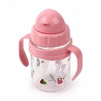 Bình nước giành cho trẻ em có ống hút và quai cầm L&L 270ml- Hồng